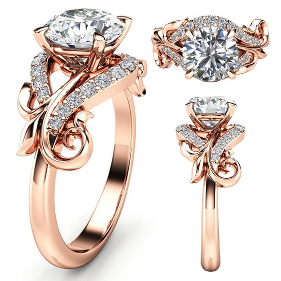 Rose Gold Flower Diamond Ring 925 Sterling Silver Titanium SZ:6-8 FAST SHIPPING! - Picture 5 of 7